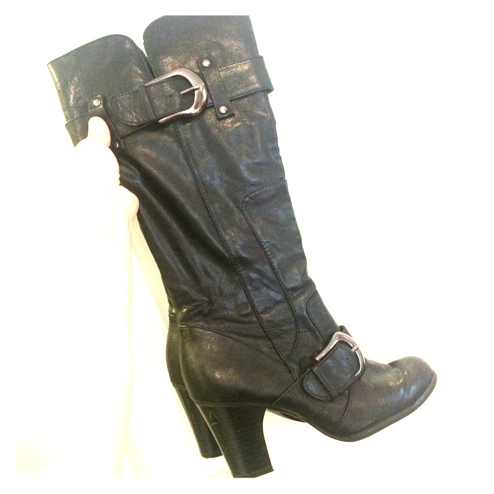 Knee High Pleather Boots With Buckles